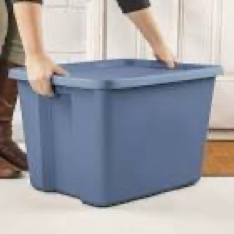 pack of 3,sterilite large storage bin, 18 gallon durable plastic storage , blue, 