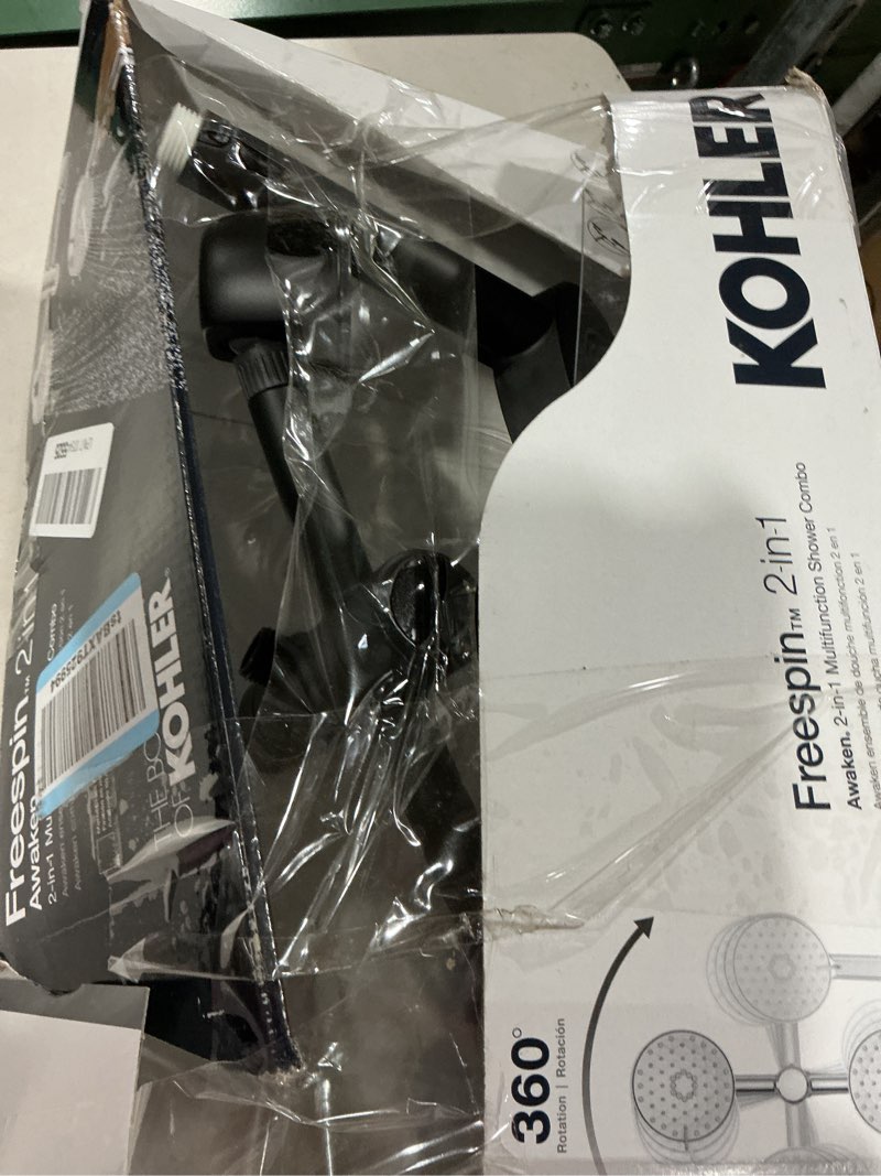 Condition photo showing As Is for kohler 23218-bl awaken 2-in-1 multifunction shower combo kit, rotating showerhead and handshower set, 2.5 gpm, matte black matte black 2.5 gpm