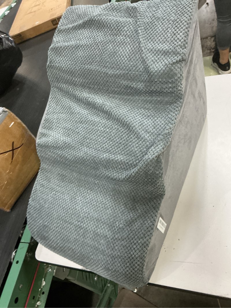 Condition photo showing As Is for dog stairs for small dogs - high density foam dog ramp, extra wide pet steps with non-slip bottom for high beds, couche and sofa, best for dogs injured, older doggy cats (grey, 3 steps) fleece-gray 3 steps