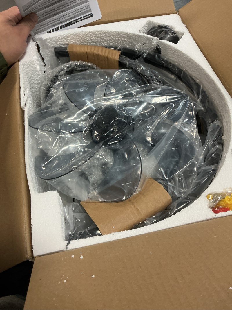 Condition photo showing Good Condition for LEDIARY 16.5 inch Black Caged Ceiling Fan with Light, Fandelier Industrial Ceiling Fan with Remote, Farmhouse Fan Lights Ceiling Fixtures for Kitchen, Bedroom, Outdoor?6 Speed, Timing?-Black Black 16.5 Inch