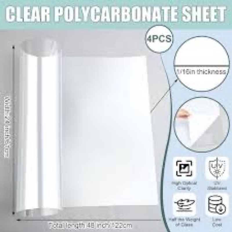 Beeveer Polycarbonate Clear Plastic Sheet 1 Pcs 24" x 96" Flexible Sheet Panels with UV Coating on B