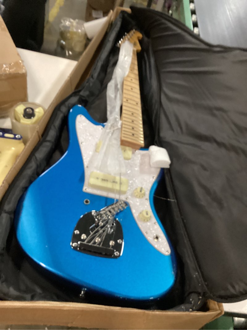 Condition photo showing As Is for monoprice indio series, 6-string offset dlx plus alder electric guitar - right handed, with gig bag, blue, os40