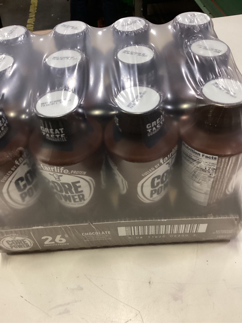 Condition photo showing New/Like New for Core Power Protein Shake, Chocolate, 26g Bottle, 14oz, 12 Pack Chocolate 14 Fl Oz (Pack of 12) (best by aug 23,26)