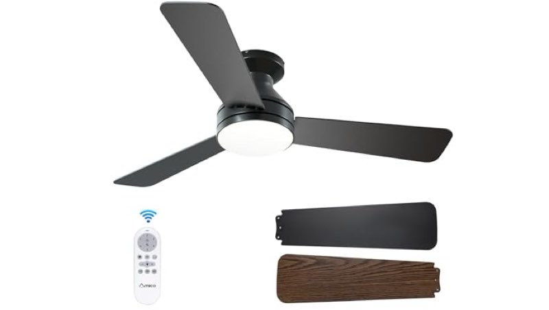 cifyses Ceiling Fans with Lights, 42 Inch Ceiling Fan with Light And Remote, 3CCT Flush Moun Low Pro