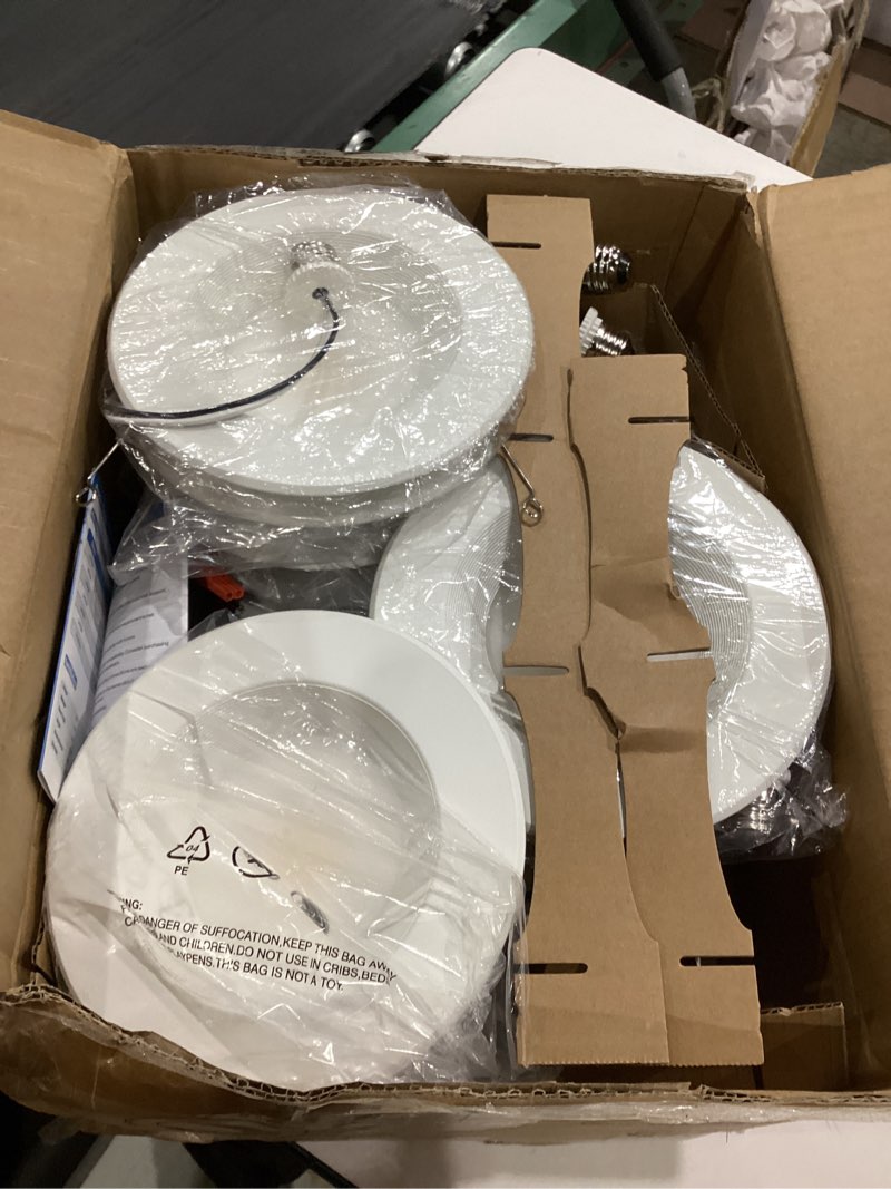 Condition photo showing As Is for sunco 12 pack led recessed lighting 6 inch, retrofit can lights, 965lm, 13w (100w equivalent), selectable cct 2700k/3000k/3500k/4000k/5000k, dimmable, baffle trim, damp rated ul 6 inch - 5 cct