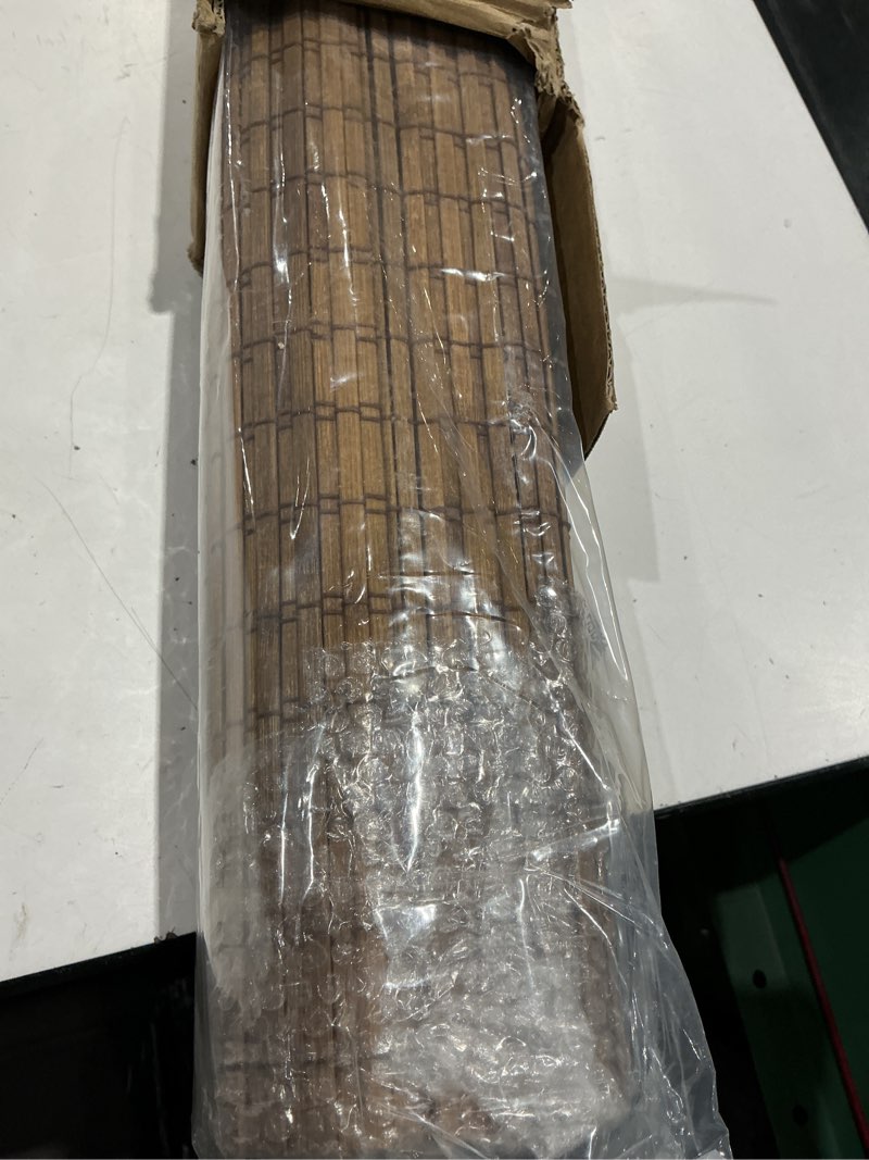 Condition photo showing Good Condition for cordless bamboo roman shades 20x48in, light filtering bamboo blinds for indoor windows, office, bathroom and living room, privacy teak.