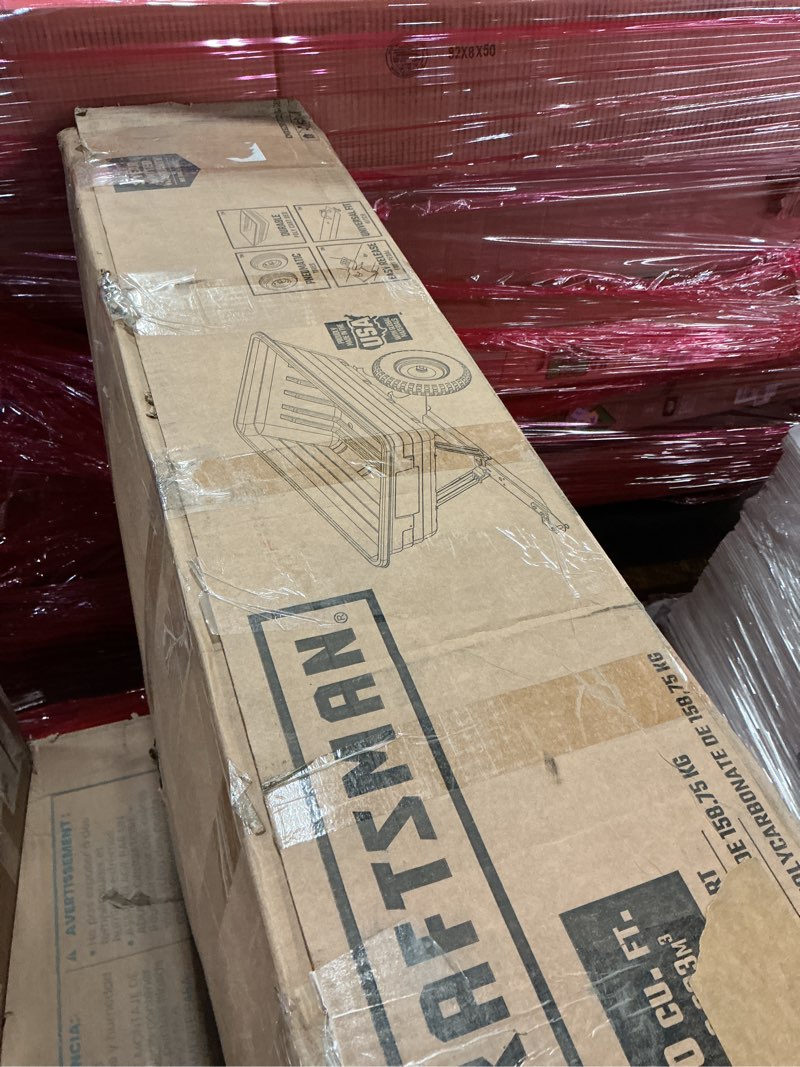 Condition photo showing Good Condition for Craftsman CMXGZBF7124489 350 lb Load Capacity, Tow Behind Poly Dump/Swivel Cart, 10 CU FT Capacity; Lawn & Garden Cart/Trailer for Lawn Mowers, Easy to Use Hand Dumping Mechanism CART_