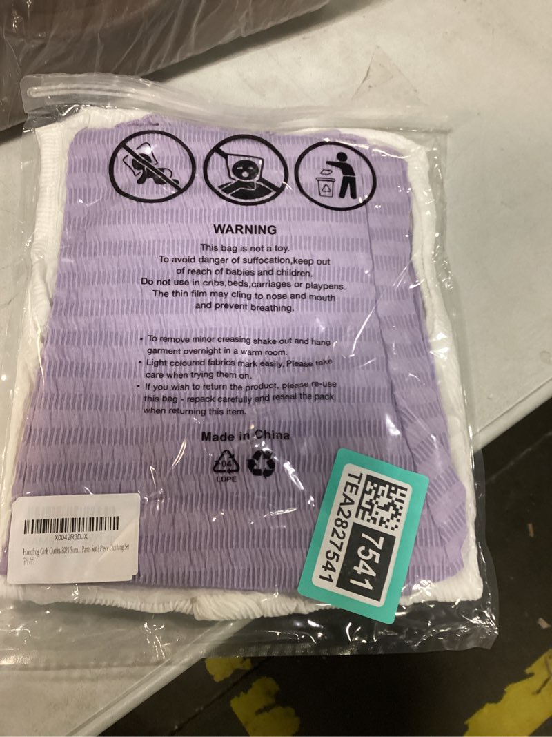 Condition photo showing New/Like New for Girls’ Clothing Sets Sleeveless Bow Crop Top Wide Leg Linen Pants 2025 Summer Outfits Cute Kids Clothes Z-purple 7-8 Years