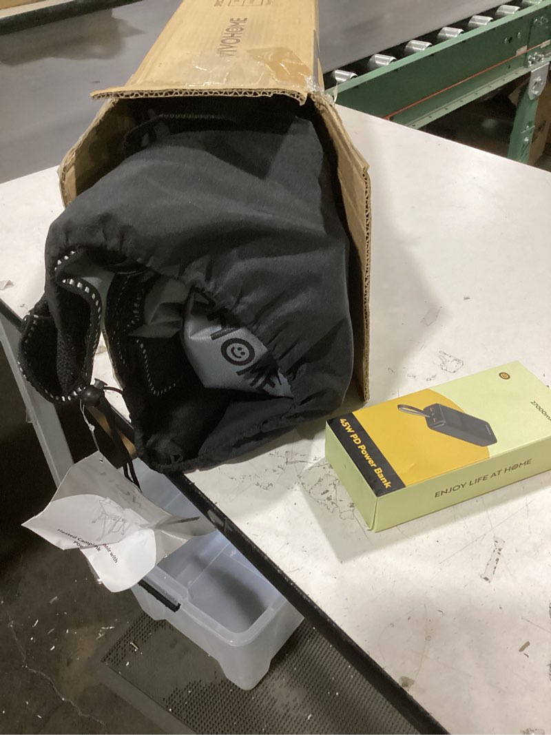 Condition photo showing As Is for Romswi 2-Pack Heated Oversized Camping Chairs for Adults, Heavy Duty 500lbs Folding Chair with 3-Level Heating (Power Bank Not Included), Portable Padded Lawn Chairs with Cup Holder, Black&Gray Black and Gray Heated(without power bank)