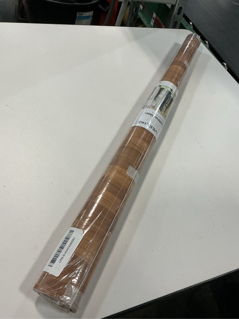 Condition photo showing As Is for VEELIKE 32''x118'' Butcher Block Contact Paper for Countertops Waterproof Wood Contact Paper Peel and Stick for Kitchen Wood Grain Wallpaper Removable Wood Vinyl Wrap for Cabinets Table Shelf Liners 32" x 118" Brown