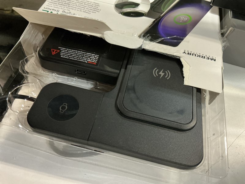 Condition photo showing Good Condition for merkury innovations 3-in-1 wireless charging station for iphone, apple watch, airpods, samsung galaxy phone, watch & buds – foldable, black