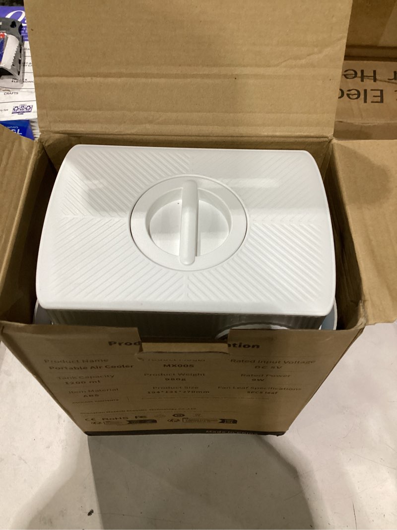 Condition photo showing As Is for portable air conditioners, mini ac unit cooling fan for bedroom,1200ml small air cooler fans with remote, 3 mist,3 speed,8 light,2-8h timer personal ac portable for office camping car desk (white)
