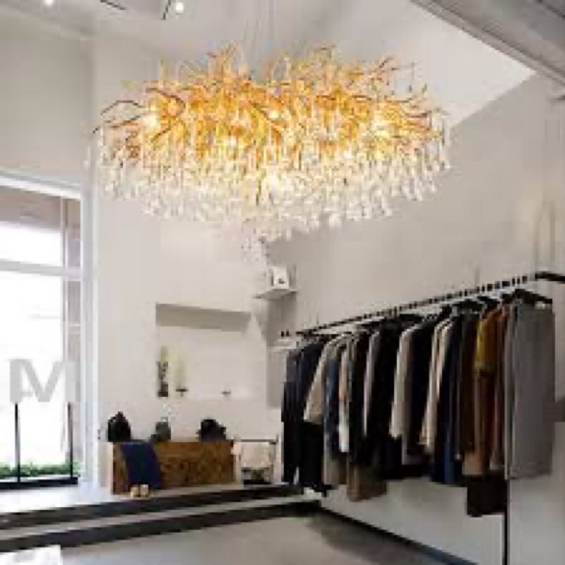 Modern Crystal Chandelier, Tree Branch Design, 24-Inch 10-Lights Gold Round Raindrop Hanging Pendant