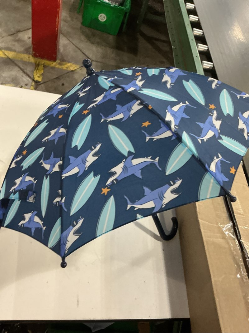 Condition photo showing As Is for the weather station children's printed stick umbrella with curved handle