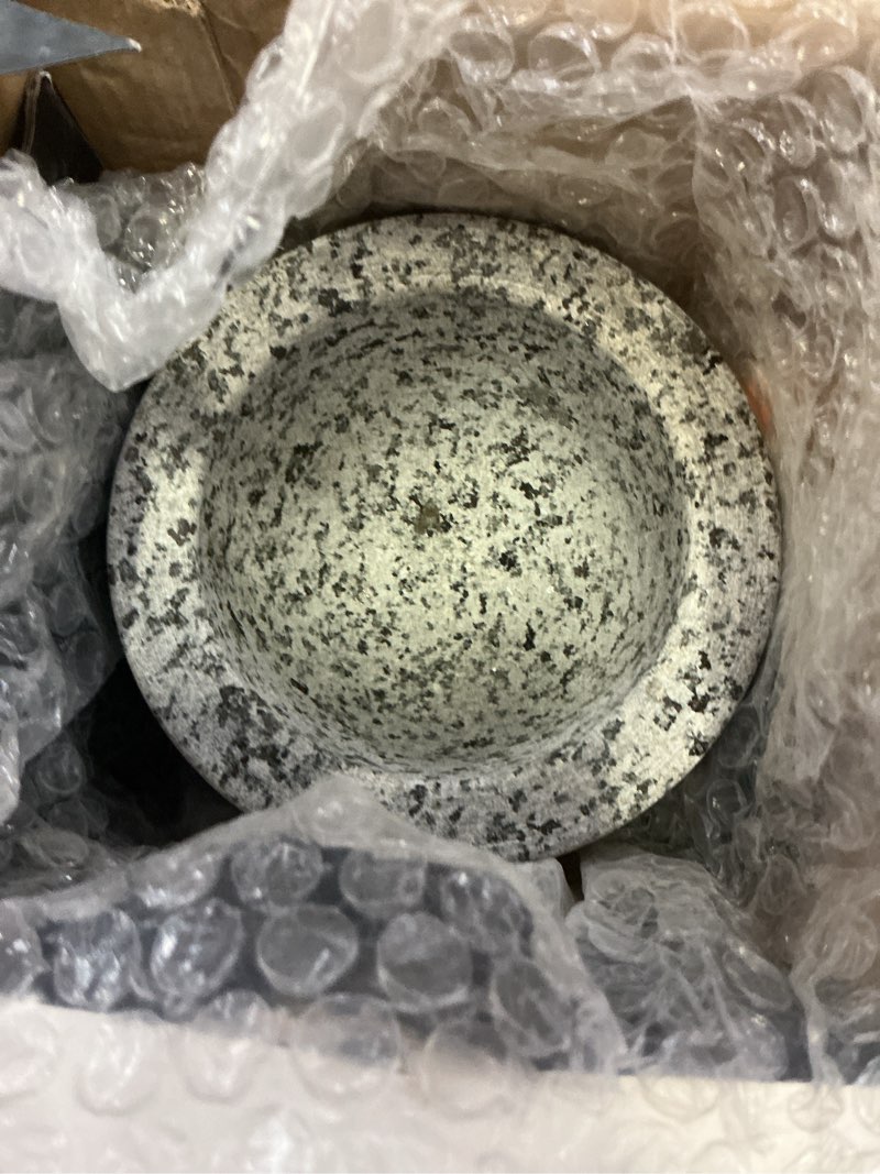 Condition photo showing As Is for prioritychef mortar and pestle set, heavy duty natural granite, make fresh guacamole at home, solid stone grinder bowl, herb crusher, spice grinder, 1.5 cup size, unpolished grey grey 1.5 cups