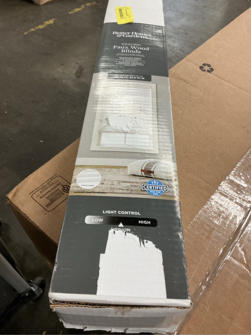 Condition photo showing Good Condition for better homes & gardens 2" cordless faux wood horizontal blinds, white, 27" w x 48" l