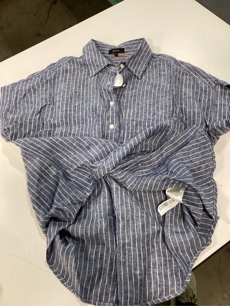 Condition photo showing New/Like New for 100% european linen camp shirt chambray stripe small m