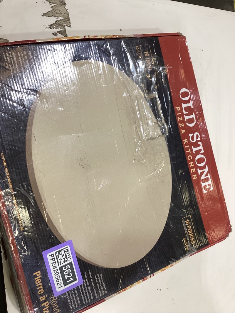 Condition photo showing As Is for old stone round pizza stone, 16-inch