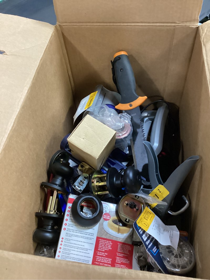 Condition photo showing As Is for assorted small tolls,screws,latches,and home repair accessories 
