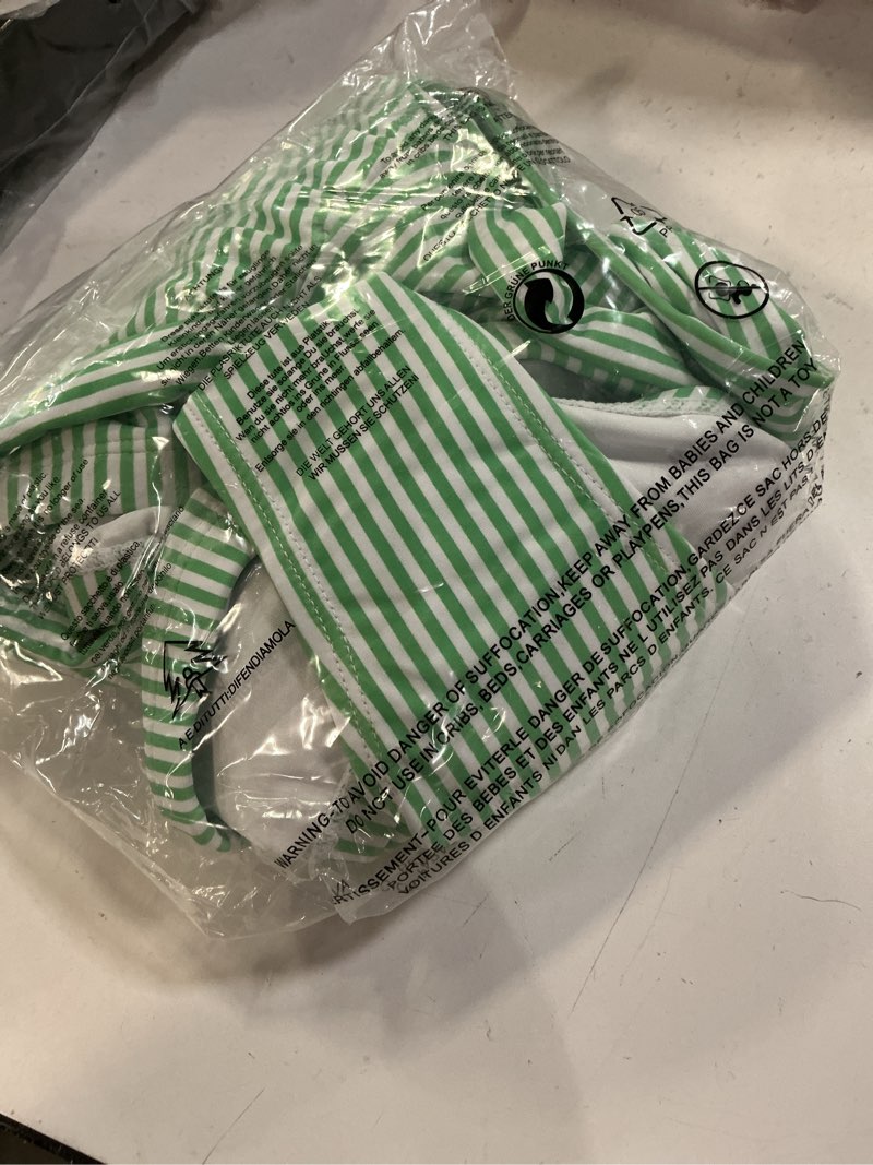 Condition photo showing Good Condition for herseas women's tie shoulder bikini sets 2 piece striped swimsuits high waisted bathing suits medium green stripes
