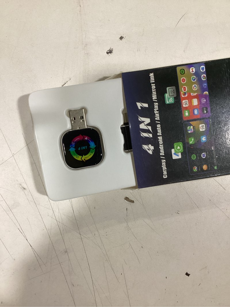 Condition photo showing As Is for 2026 Upgraded Wireless Carplay Adapter, 4 in 1 Screen Mirroring Support Mirror Link/AirPlay for Apple CarPlay & Android Auto, Mini USB/Type-C Plug & Play Car Play Adapter, Wired to Wireless No Latency