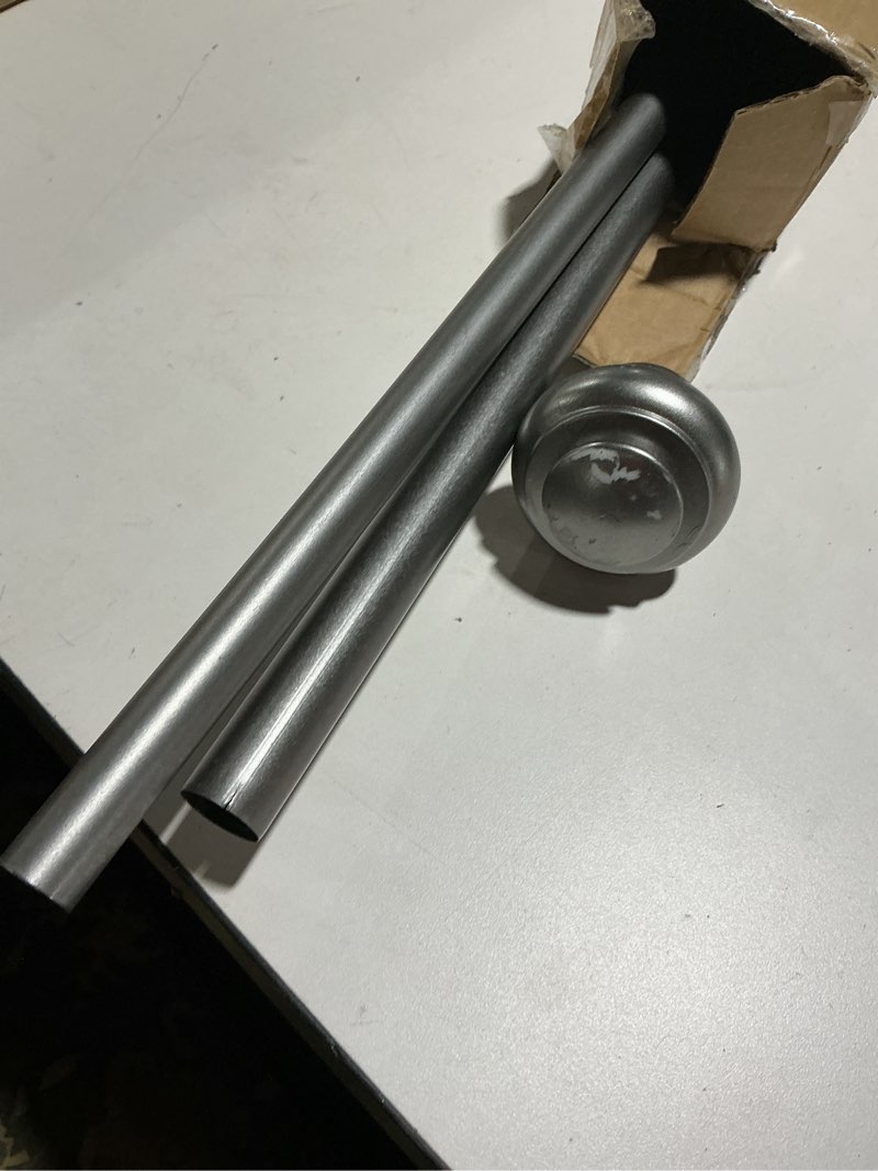 Condition photo showing As Is for H.VERSAILTEX Window Curtain Rods for Windows 48 to 84 Inches Adjustable Decorative 3/4 Inch Diameter Single Window Curtain Rod Set with Classic Finials, Pewter 48"-84" Pewter