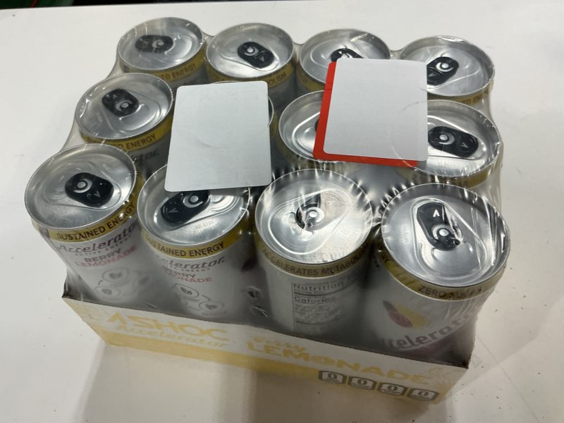 Condition photo showing New/Like New for (bbd 06/2026)  accelerator active energy berry lemonade 12 fl oz can (pack of 12)