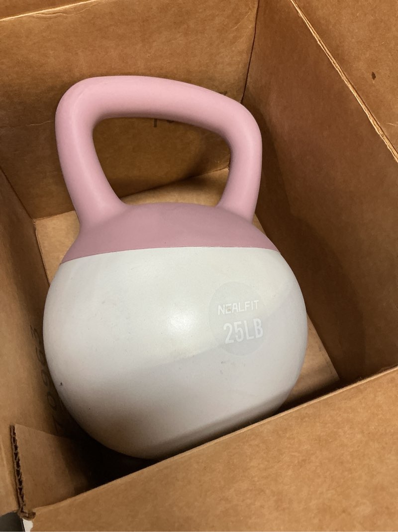 Condition photo showing As Is for soft kettlebell 5lb/10lb/15lb/20lb/25lb, kettlebells for home gym strength training, anti-slip fitness weights for men women 25lb pink-white