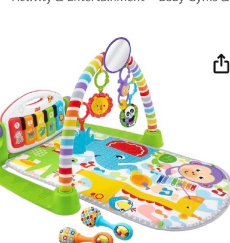 Fisher-Price Baby Playmat Deluxe Kick & Play Piano Gym for Learning & 2 Maracas Soft Rattles for Newborn to Toddler Play Ages 0+ Months