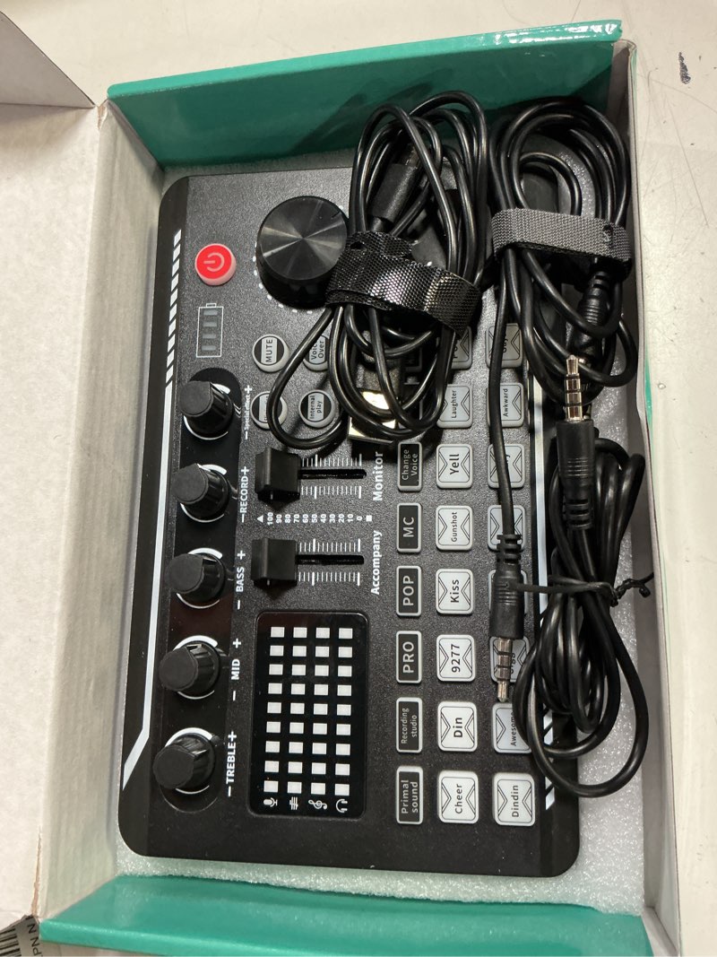 Condition photo showing Good Condition for facmogu f998 live sound card audio mixer, podcast audio interface with dj mixer effects, voice changer with sound effects for ps4 ps5 karaoke tiktok youtube live streaming record gaming