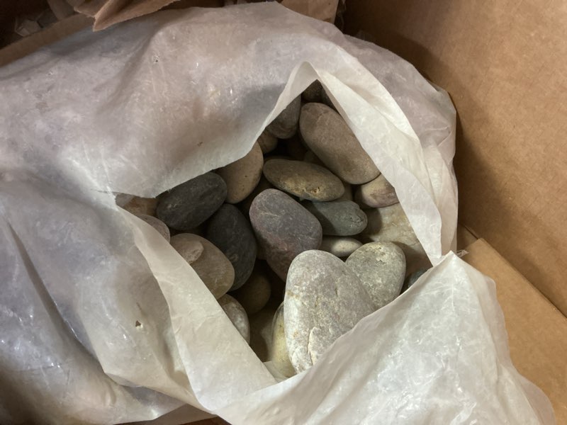 Condition photo showing As Is for Pulovin 20 lbs River Rocks for Aquarium, 3-4 Inch Fish Tank Rocks, Natural Decorative Garden Rocks O