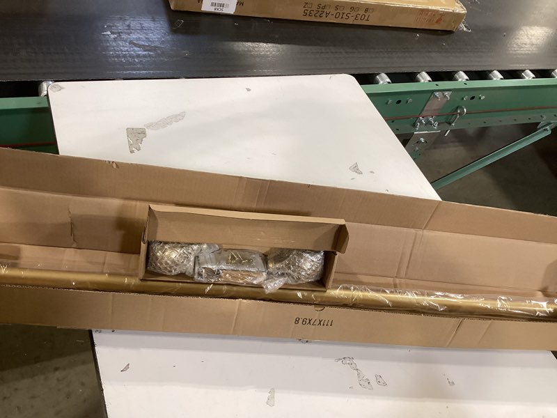 Condition photo showing New/Like New for Ycolnaefllr 1 Inch Diameter Single Curtain Rod for Windows Heavy Duty Drapery Rods Adjustable Length from 48 to 84 Inch,Adjustable Single Window Curtain Rod with Resin Finial, Gold 48"-84" Gold