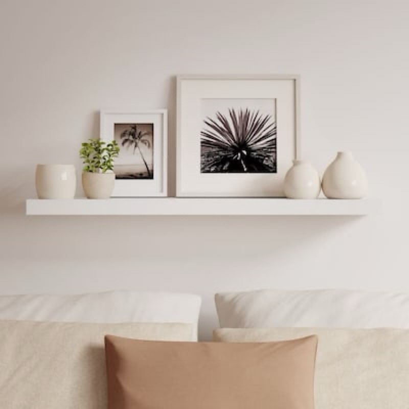 allen + roth 8-in d x 36-in l white composite wood rectangular floating shelf