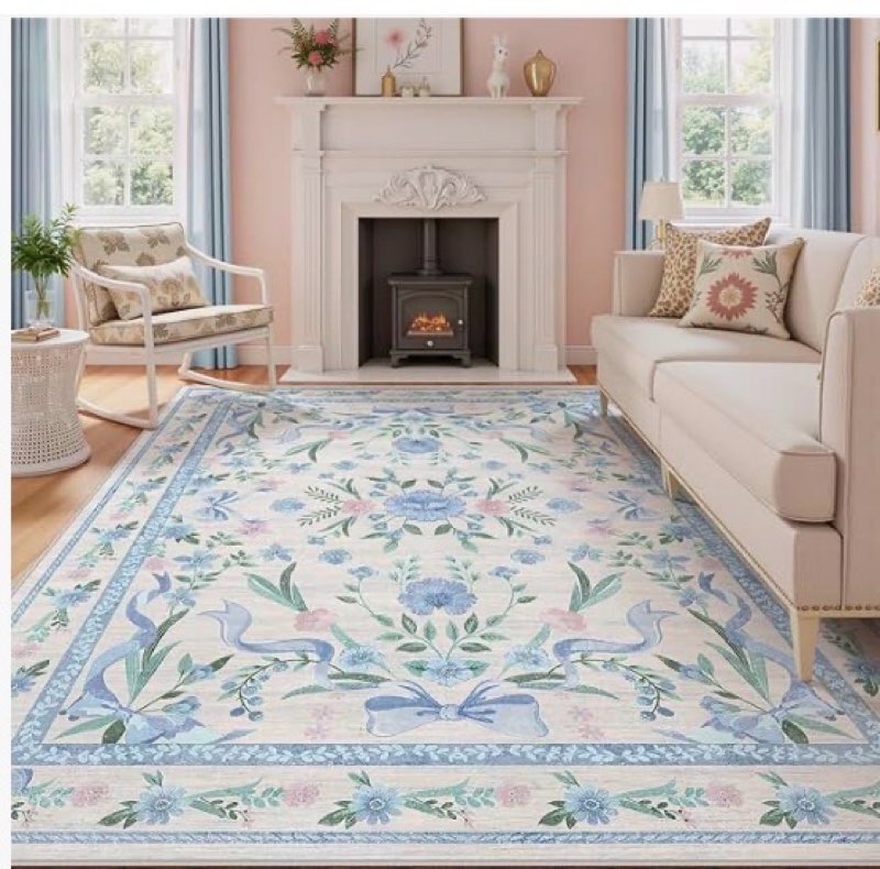 Floral and bow area rug blue (unknown size)(similar to stock photo)