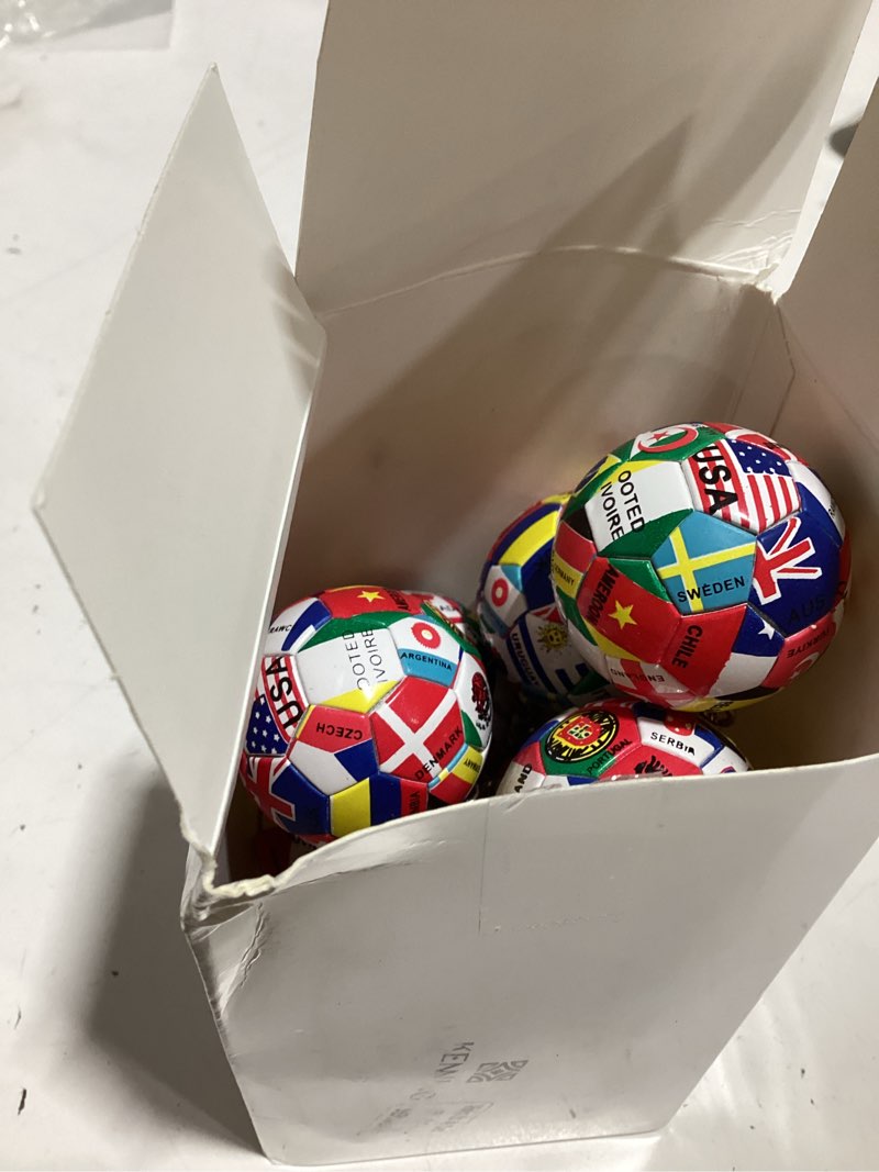 Condition photo showing As Is for kenning 12 pcs national flags soccer keychain mini soccer keychain pvc football key ring for fan gift, football cup souvenir party favors decorations