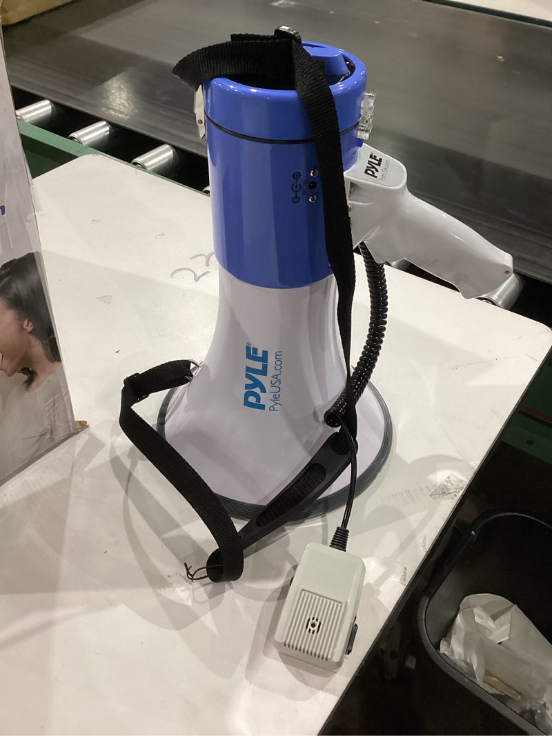 Condition photo showing Good Condition for pyle portable megaphone speaker pa bullhorn - built-in siren, 50w adjustable volume control in 1200 yard range, ideal for any outdoor sports, cheerleading fans & coaches, or for safety drills