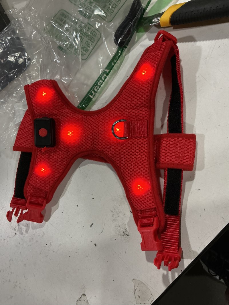 Condition photo showing Good Condition for led dog harness - no-pull light up dog harness, rechargeable glowing pet harness for night walking & camping (red, medium) medium red