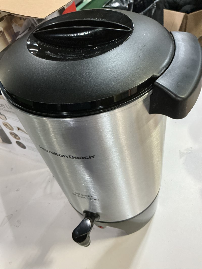 Condition photo showing As Is for Hamilton Beach 45 Cup Coffee Urn and Hot Beverage Dispenser, Silver Single-Spout