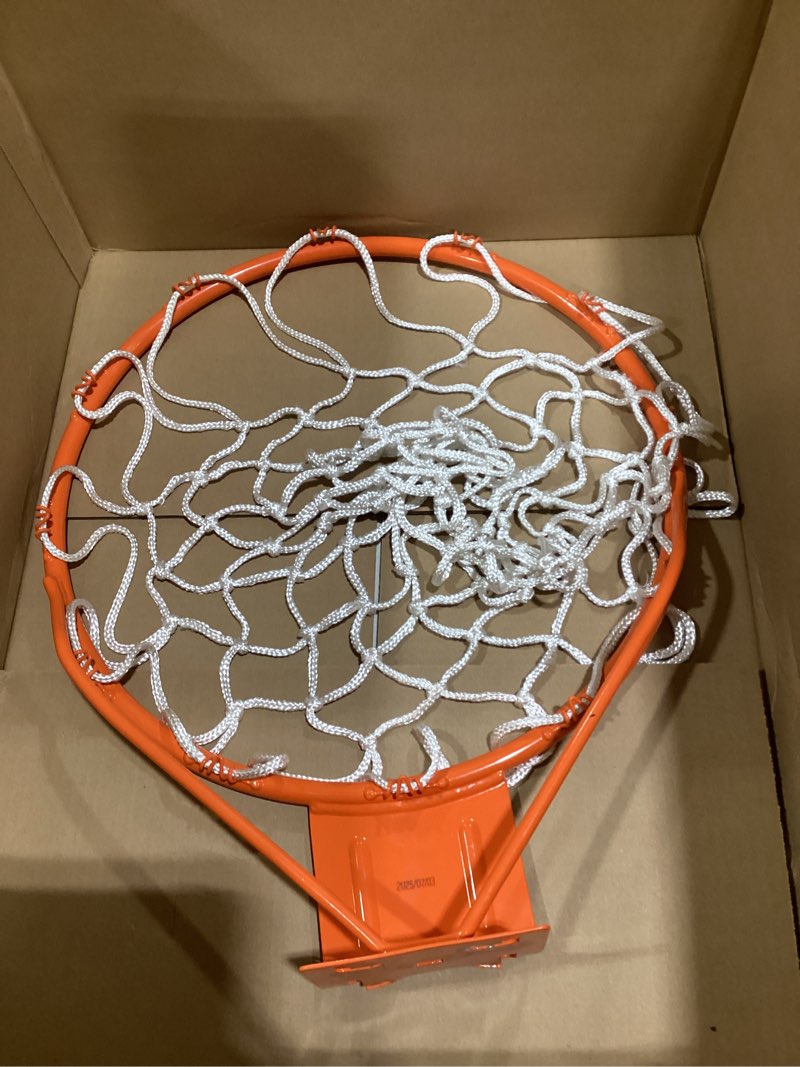 Condition photo showing As Is for gosports regulation 18" steel basketball rim - choose from fixed or breakaway - use for replacement or garage mount