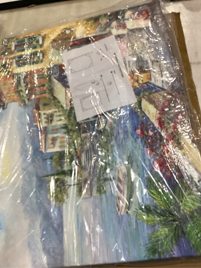 Condition photo showing Good Condition for sd soft dance mediterranean town painting canvas print - coastal city artwork wall art reproduction for living room (18'' x 24'' x 1 panel) romantic cafe 24"l x 18"w