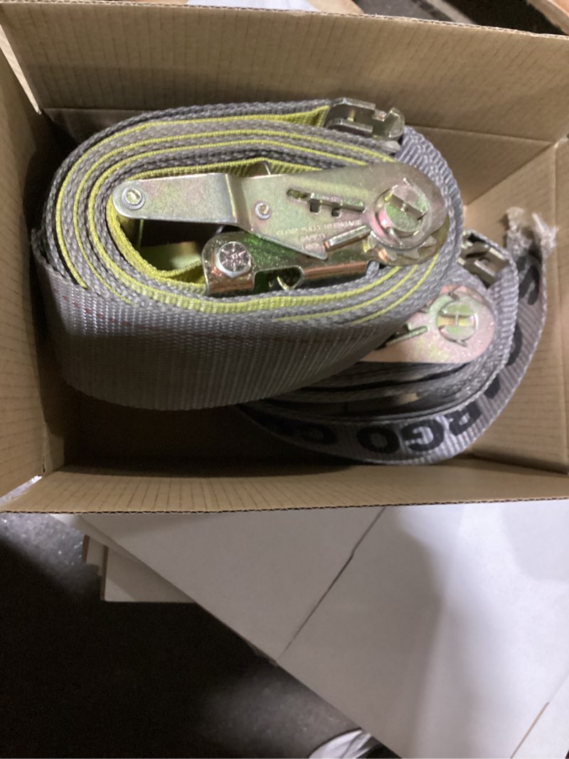 Condition photo showing Good Condition for pack of two.. 2\" x 16' gray e track ratchet straps w/ spring e-fittings | 4' fixed