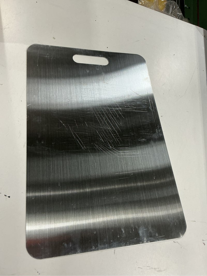 Condition photo showing As Is for Titanium Cutting Board for Kitchen, Stainless Non Stick Chopping Board, Upgrade Double Sided Food-Grade Titanium Board for Kitchen for Meat Cheese Vegetable (A)