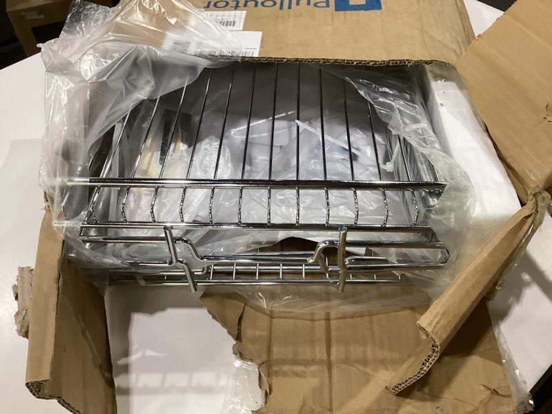 Condition photo showing Good Condition for 2 tier pull out cabinet organizer, 14" w x 21" d heavy-duty metal sliding drawer shelf for kitchen cabinets, chrome, doesn't include door fittings 2 tier 14*21 in