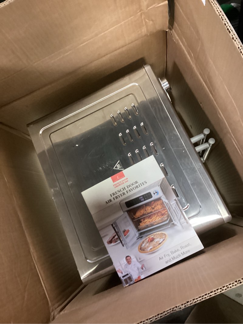 Condition photo showing As Is for Emeril Lagasse Extra Large French Door Air Fryer Toaster Oven Combo, 24 Cooking Functions and Digital Controls, 7 Accessories Included, Stainless Steel Finish, 26QT Capacity