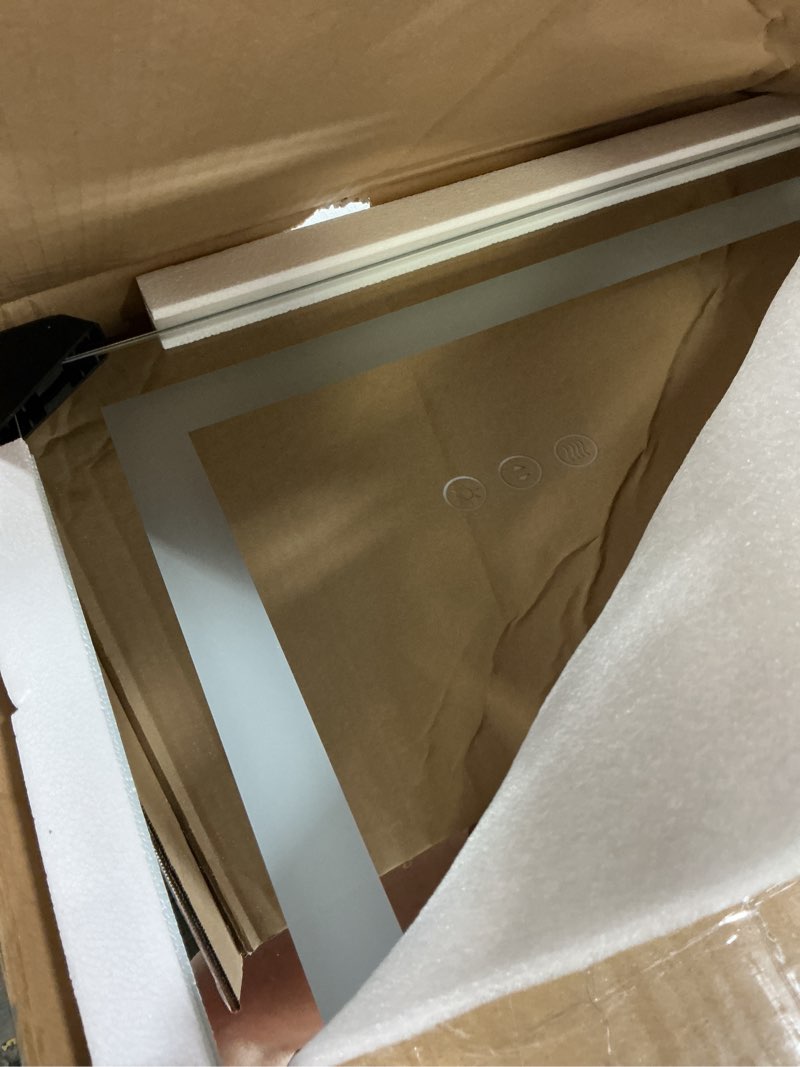 Condition photo showing Good Condition for 48x40 inch led bathroom mirror with lights front and backlit lighted vanity mirror for bathroom wall with 3 colors dimmable anti-fog memory tempered glass horizontal/vertical backlit+front lit 48"l x 40"w