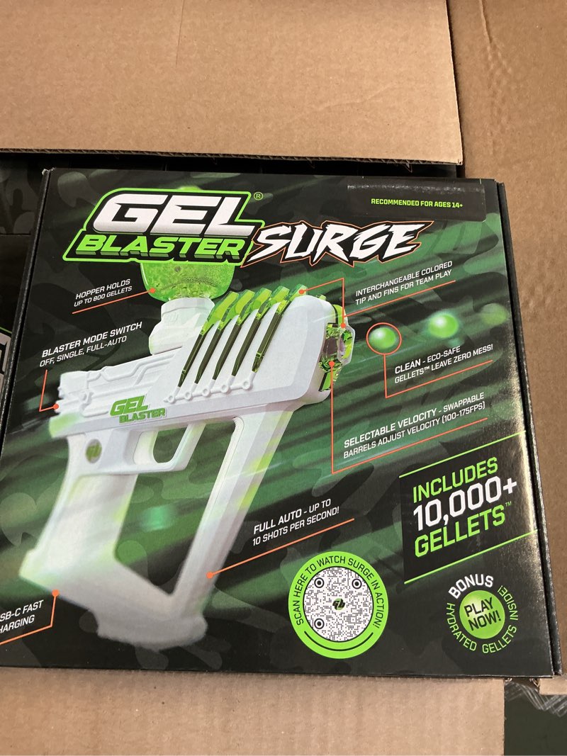 Condition photo showing New/Like New for gel blaster surge 1.5  electric green  water-based gellet blaster with 10 000 electric green gellet pack