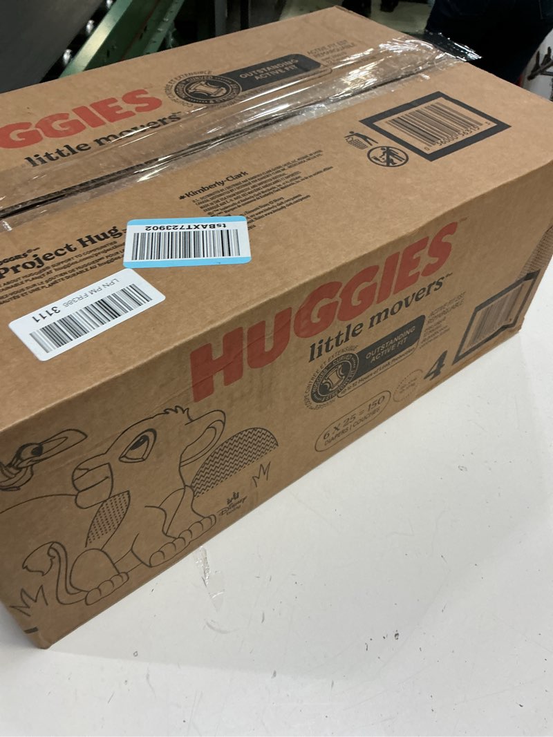 Condition photo showing New/Like New for (size:4)huggies size 4 diapers, little movers baby diapers, size 4 (22-37 lbs), 150 count (6 packs of 25), packaging may vary size 4 150