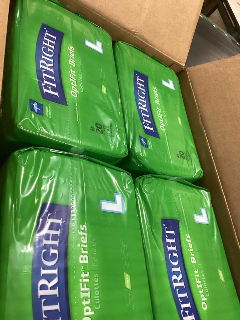 Condition photo showing New/Like New for FitRight Adult Diapers, Extra+ Heavy Absorbency, L (Waist Size 44in-56in), 80 Count, OptiFit Incontinence Briefs for Men and Women, Disposable, Moisture-Wicking, Leak Protection. 80 Count Large