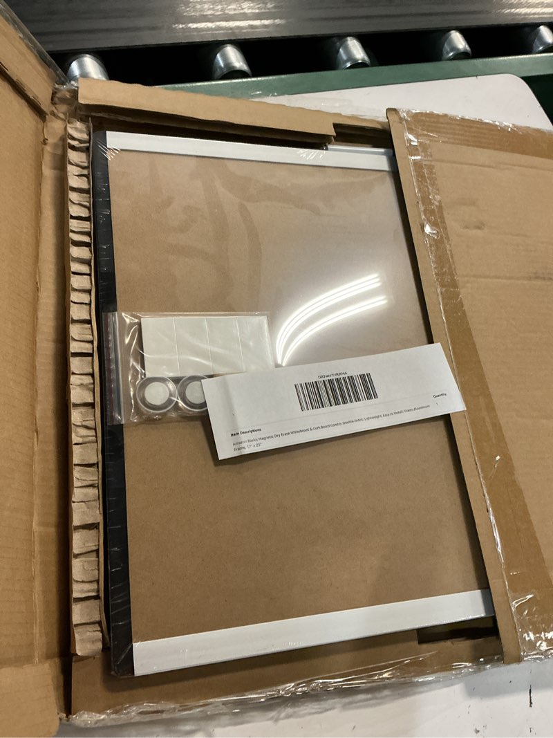 Condition photo showing Good Condition for amazon basics magnetic dry erase whiteboard & cork board combo, double-sided, lightweight, easy to install, plastic/aluminum frame, 17" x 23" white,yellow 23"w x 17"h