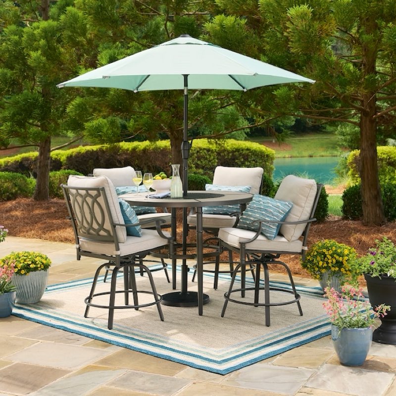 (Incomplete ) Thomas Lake 5-Piece High Dining Patio Set with Light Gray Cushions